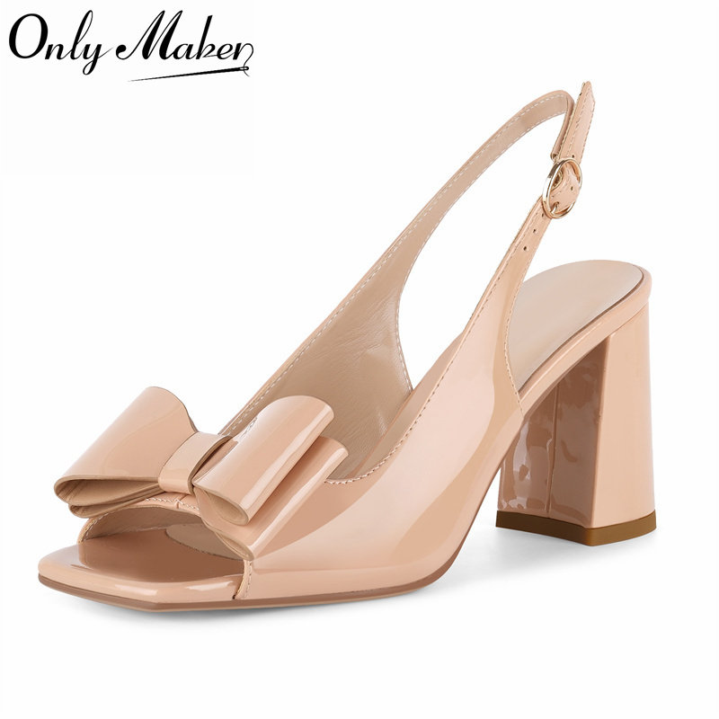 Leather Classic Strap - Onlymaker 여성용 스퀘어 토우 보우 슬링백