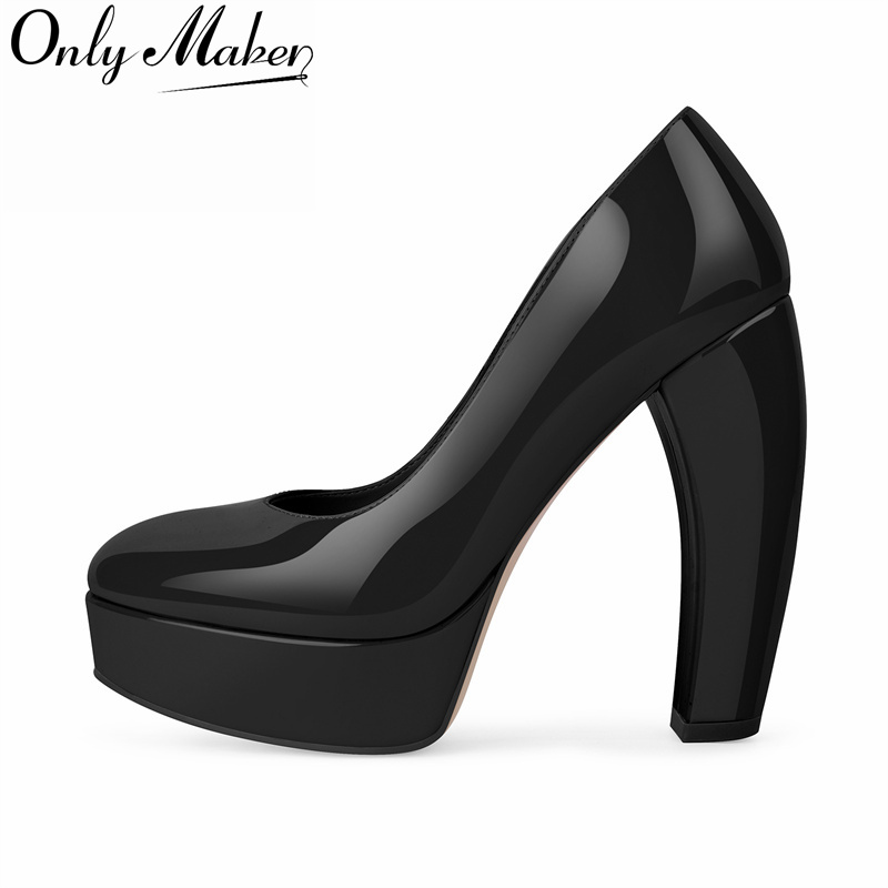 Leather Classic Strap - Onlymaker 여성용 라운드 토 플랫폼 에나멜