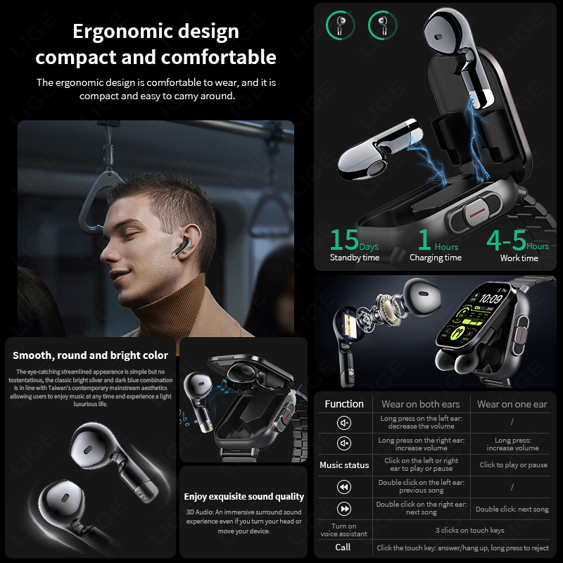 NFC 스마트 시계 TWS 2-in-1 헤드셋 블루투스 - Smartwatch Headset 리뷰 및 가격