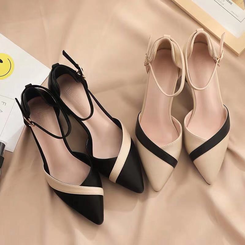 여성용 클래식 베이지 스퀘어 힐 포인티드 슈즈, 파티, - Leather Classic Strap 리뷰 및 가격