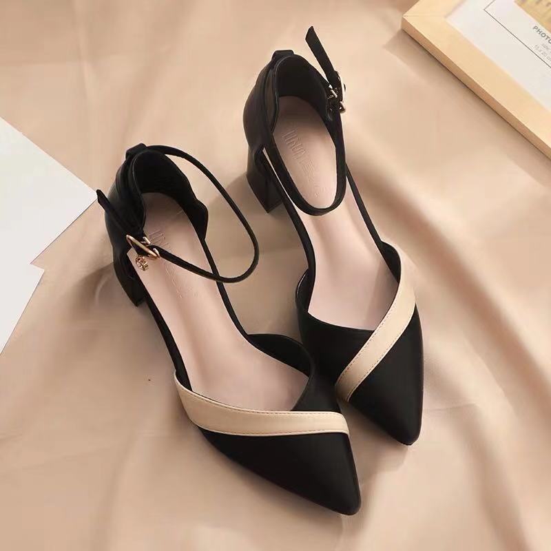 여성용 클래식 베이지 스퀘어 힐 포인티드 슈즈, 파티, - Leather Classic Strap 리뷰 및 가격