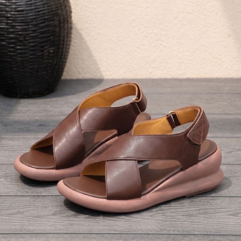 클래식 여성 신발 여성용 고급 정품 가죽 웨지 샌들 패 - Leather Classic Strap 리뷰 및 가격