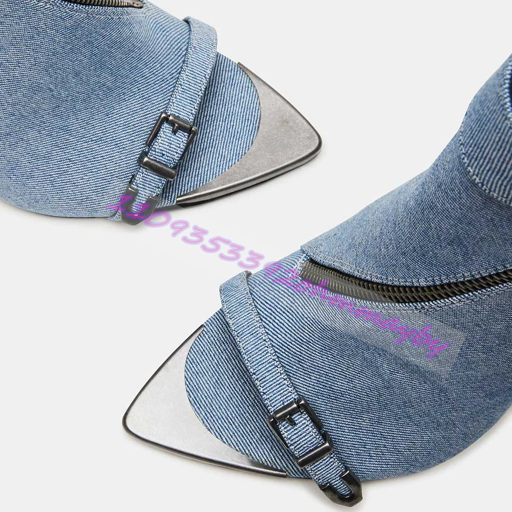 여름 블루 데님 포인티드 토 부츠 여성용 오픈 토 가죽 - Leather Classic Strap 리뷰 및 가격