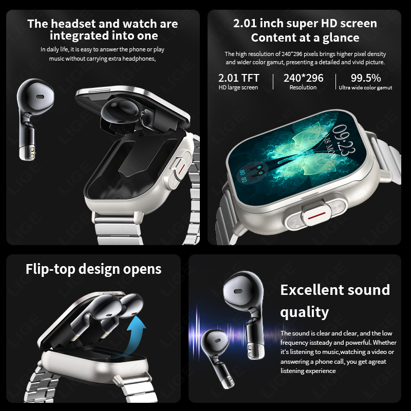 LIGE TWS 2 in 1 스마트워치 헤드폰 내장 스 - Smartwatch Headset 리뷰 및 가격